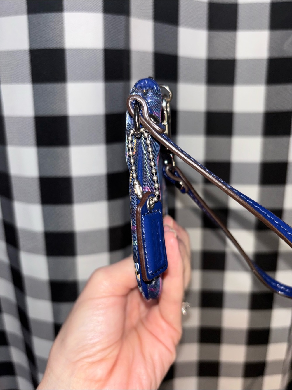 Coach Poppy Blue and Pink Tartan Plaid Signature Wristlet - Picture 3 of 5